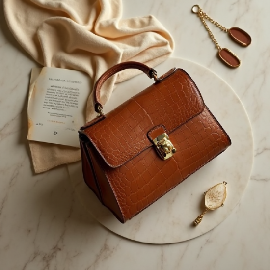 Embossed Top-Handle Bag in Crocodile Pattern