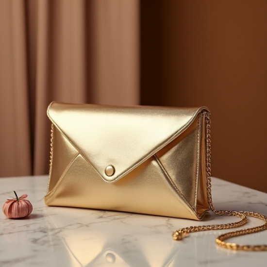Metallic Envelope Clutch with Gold Chain