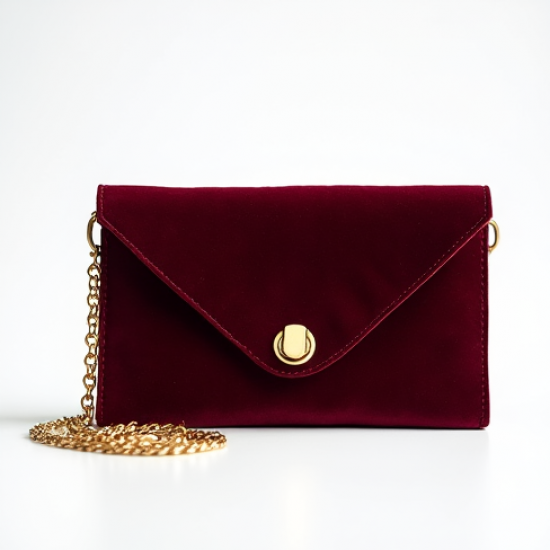 Velvet Envelope Clutch with Gold Chain