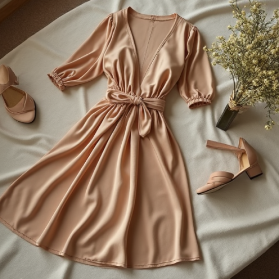 Silk Wrap Dress with V-Neckline