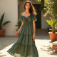 Off-Shoulder Peasant Dress with Empire Waist