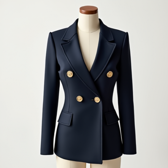 Double-Breasted Blazer with Gold Buttons
