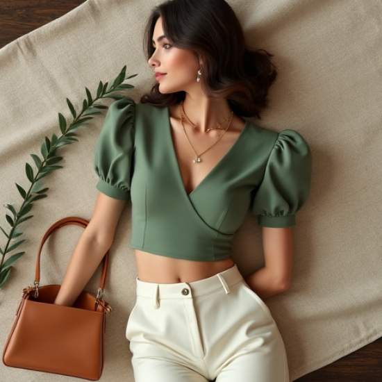 Crop Peplum Top with V-Neck