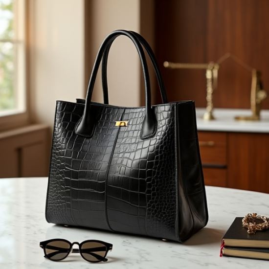 Faux Leather Tote Bag in Crocodile Pattern