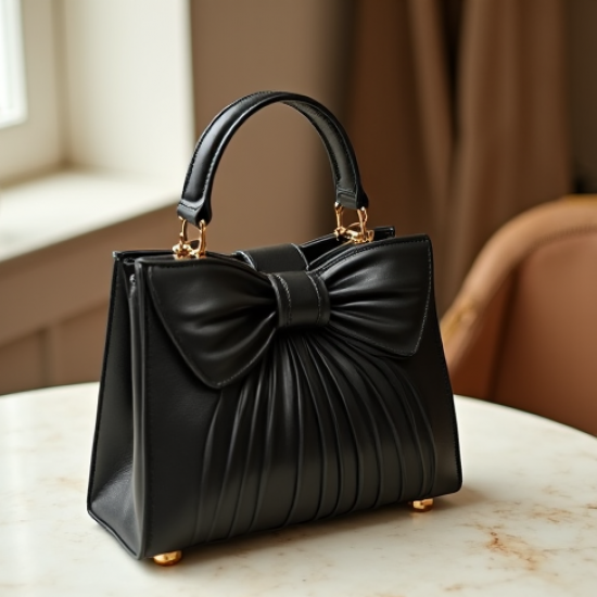 Pleated Top-Handle Bag with Bow Accent