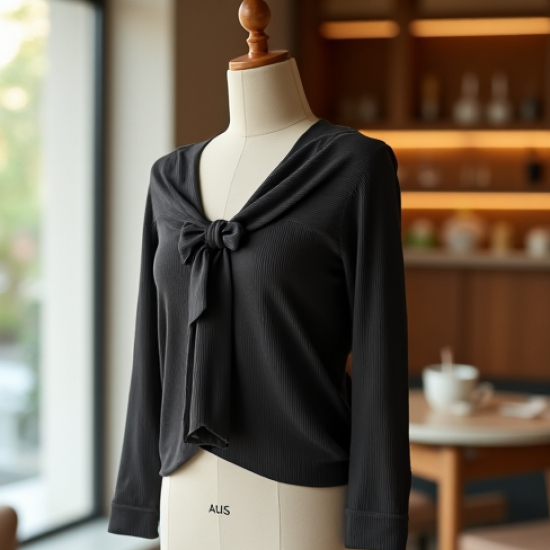 Silk Knit Sweater Top with Bow Detail