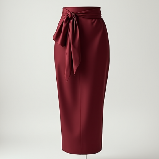 Pencil Midi Skirt in Pleated Satin