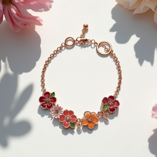 Enamel Charm Bracelet with Floral Charm