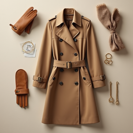 Double-Breasted Trench Coat with Belt Closure