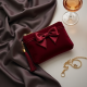 Velvet Pouch Bag with Bow Accent