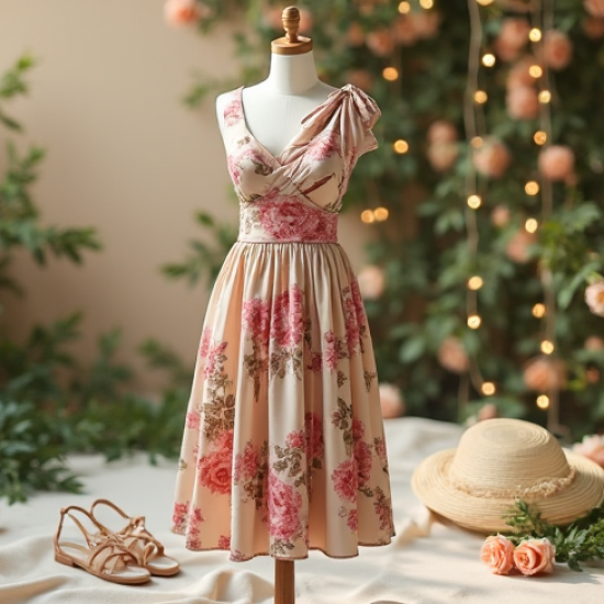 Floral One-Shoulder Dress with V-Neckline