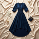 Silk High-Low Dress with Puffed Sleeves