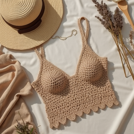 Crochet Bustier Top in Solid Neutral