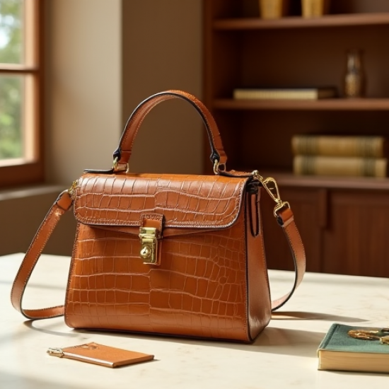 Structured Shoulder Bag in Crocodile Pattern